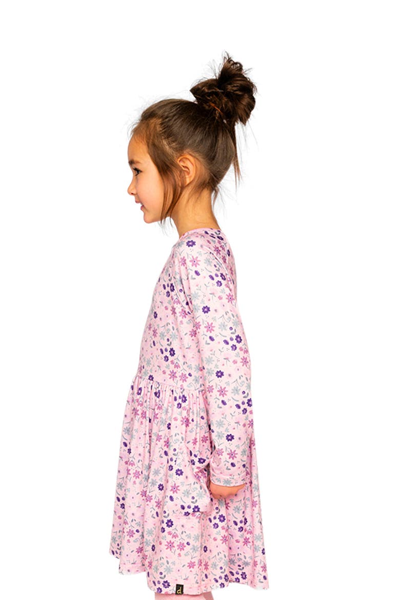 Daisies Long Raglan Sleeve Dress with Patch Pockets, Alternate, color, Pink Daisies Print