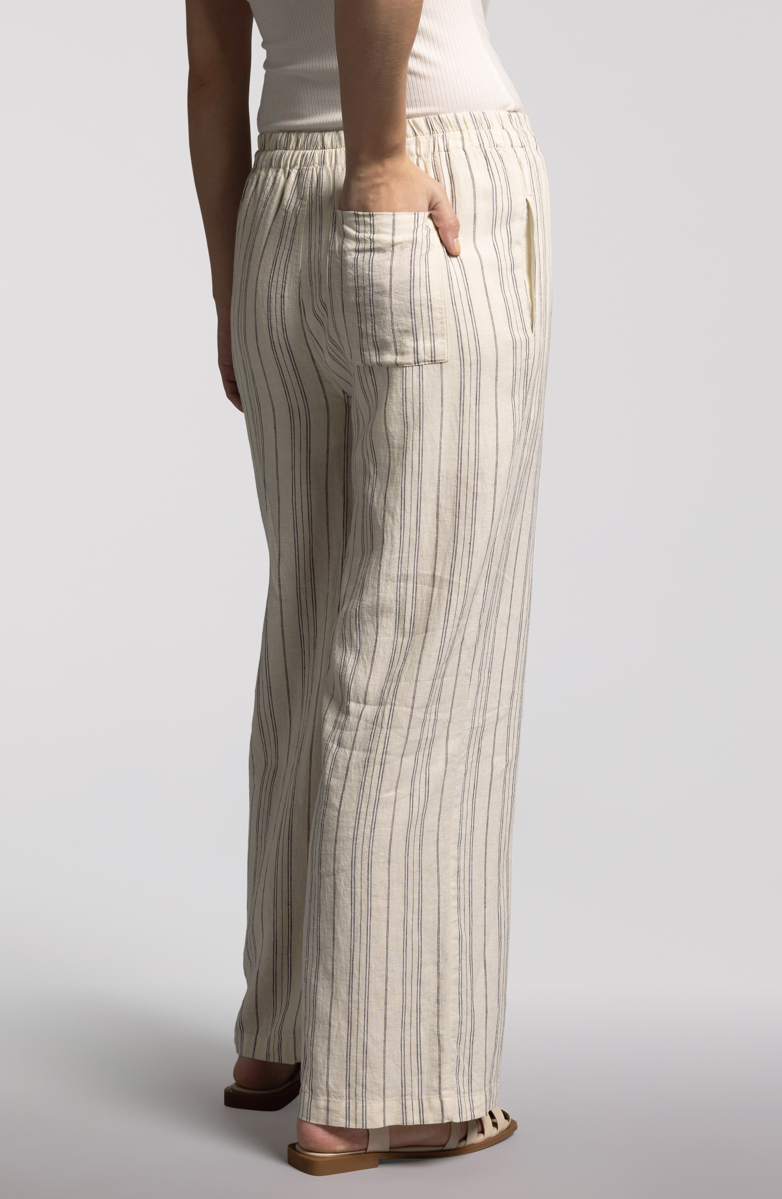 Elise Stripe Linen Blend Drawstring Pants - image 2