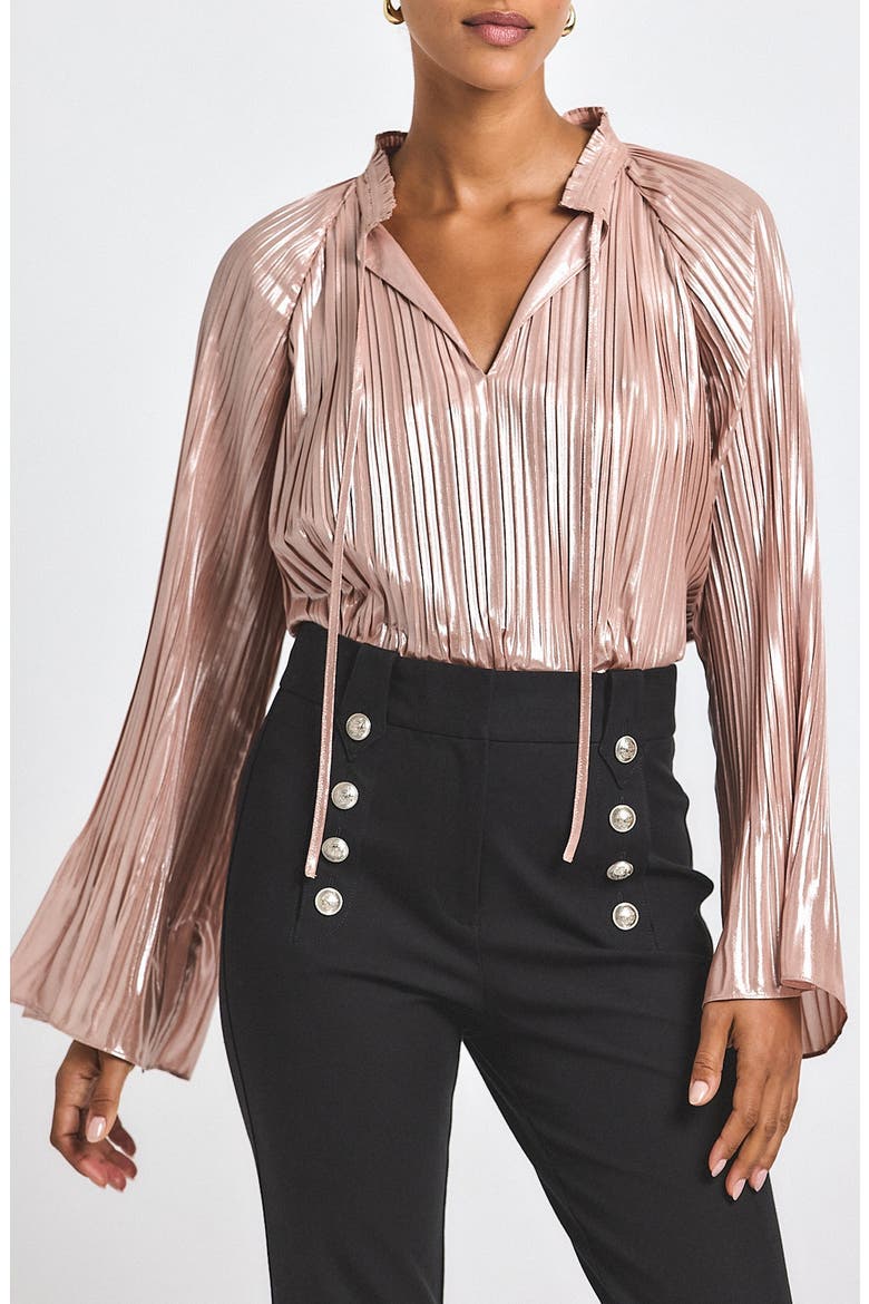 Claira Metallic Pleat Shirt, Main, color, PINK SILVER