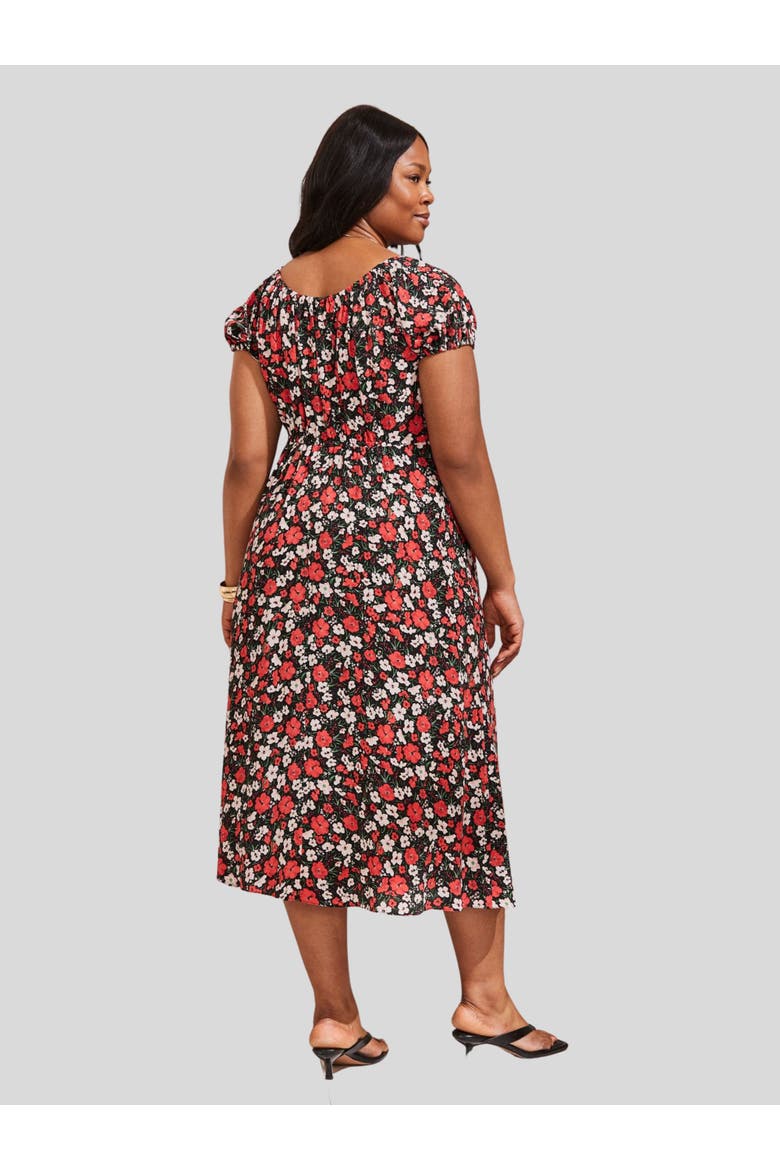 Floral Gathered Neck Midi Dress, Alternate, color, Red