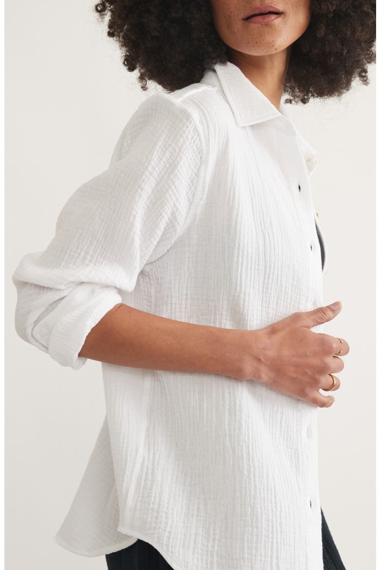 Double Gauze Cotton Button-Up Shirt, Alternate, color, WHITE