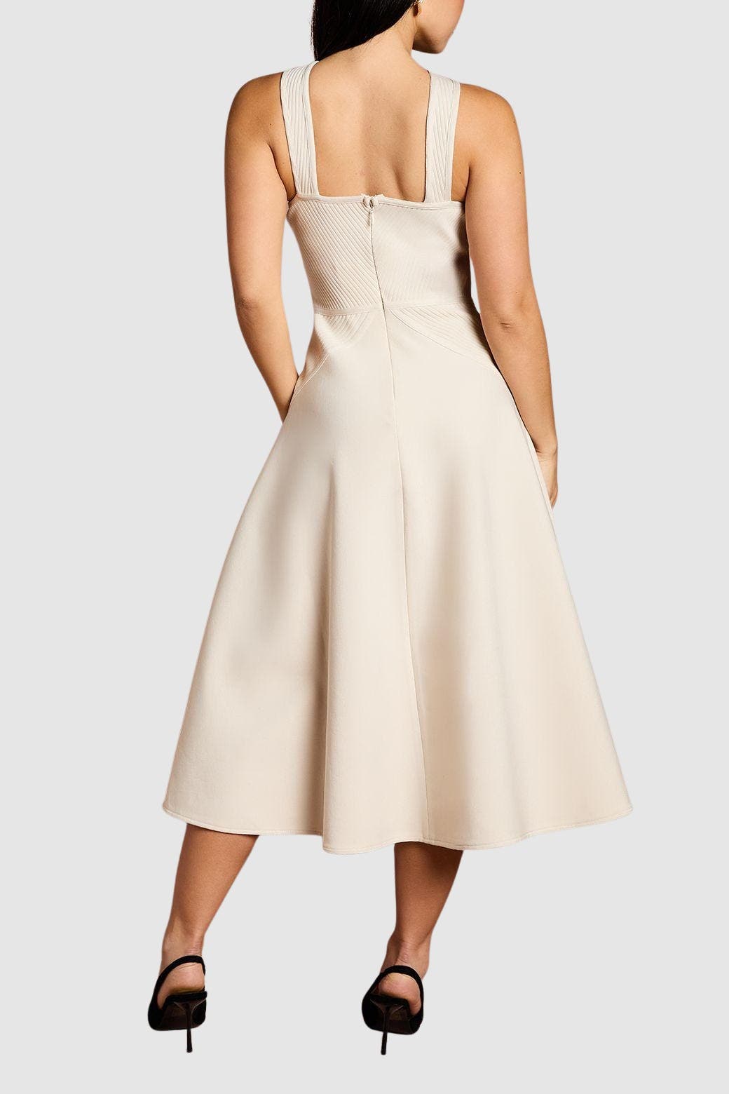petite bandage frill hem midi dress Ivory KarenMillen Figure Form Bandage Ruffle Hem Halter Knit Midi Dress
