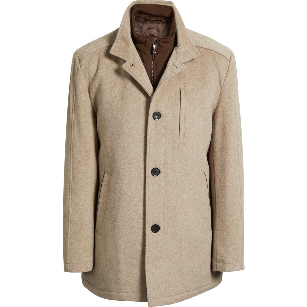 Johnston & Murphy Upton Luxe 175th Anniversary Tan Wool Blend Car Coat With Removable Suede Bib In Brown