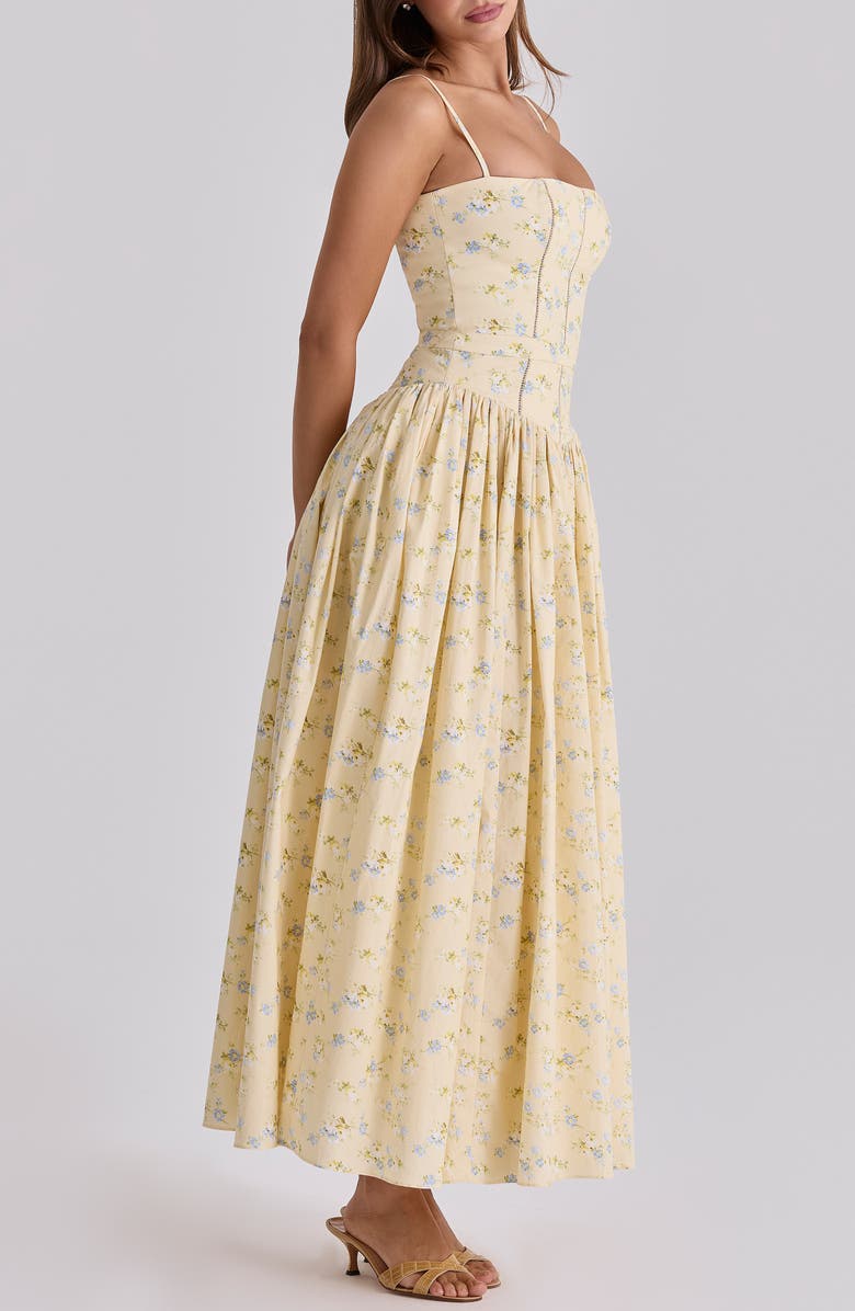 HOUSE OF CB Ysabella Floral Stretch Cotton Maxi Sundress, Alternate, color, Lemon Floral