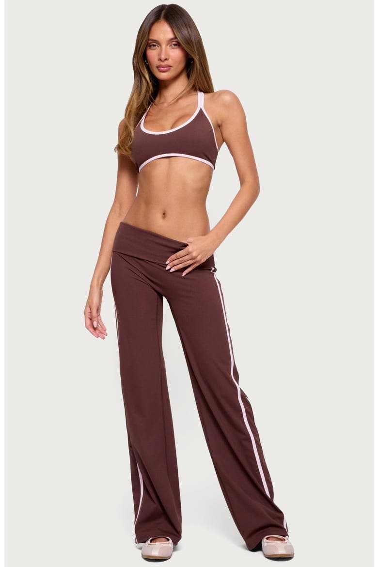Anica Contrast Trim Halter Bralette, Alternate, color, BROWN