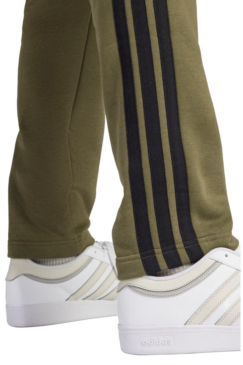 Essentials 3-Stripes Fleece Sweatpants, Alternate, color, OLIVE STRATA/ BLACK/