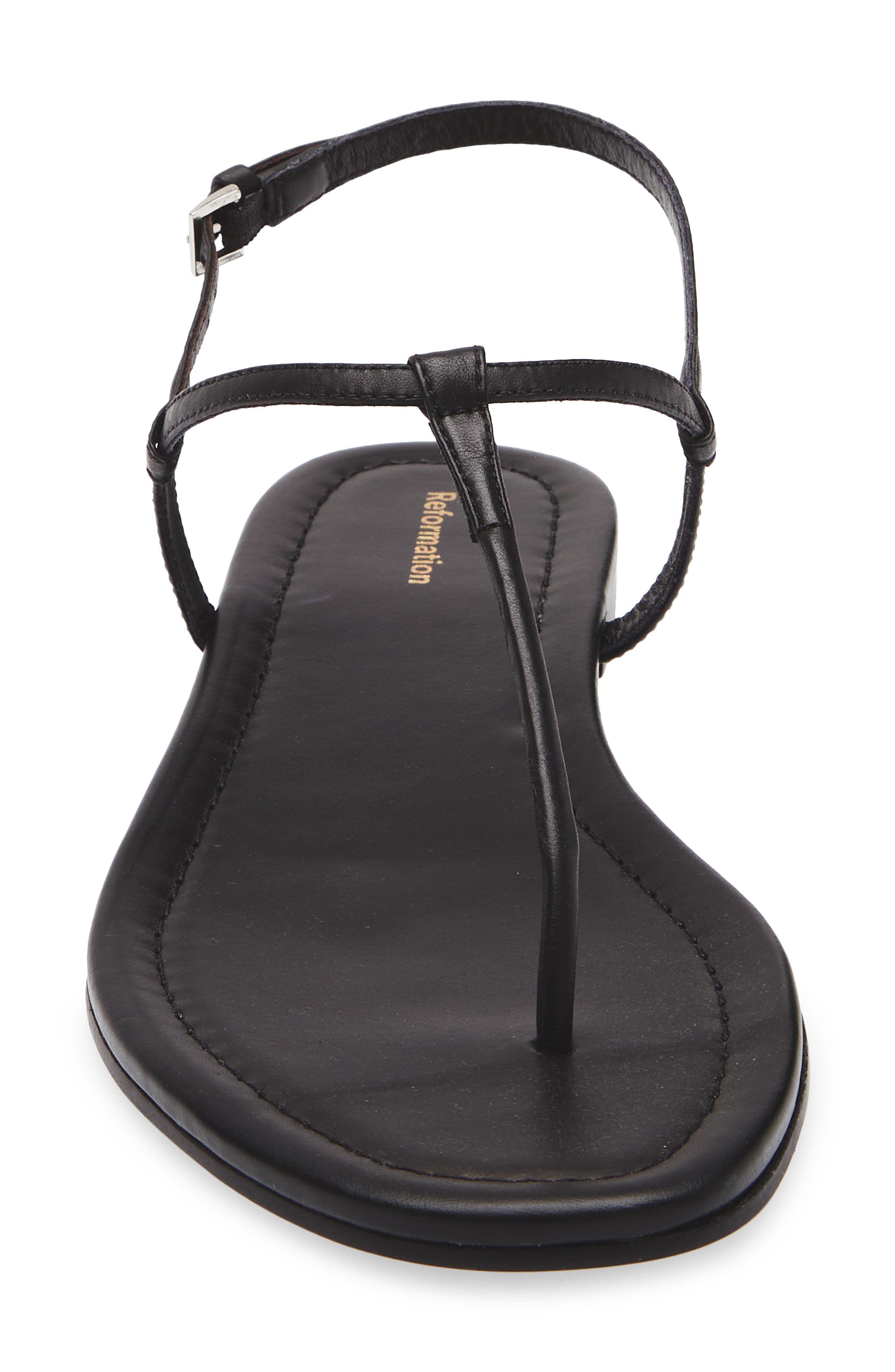 Reformation Thea T-Strap Sandal, Alternate, color, Black Leather