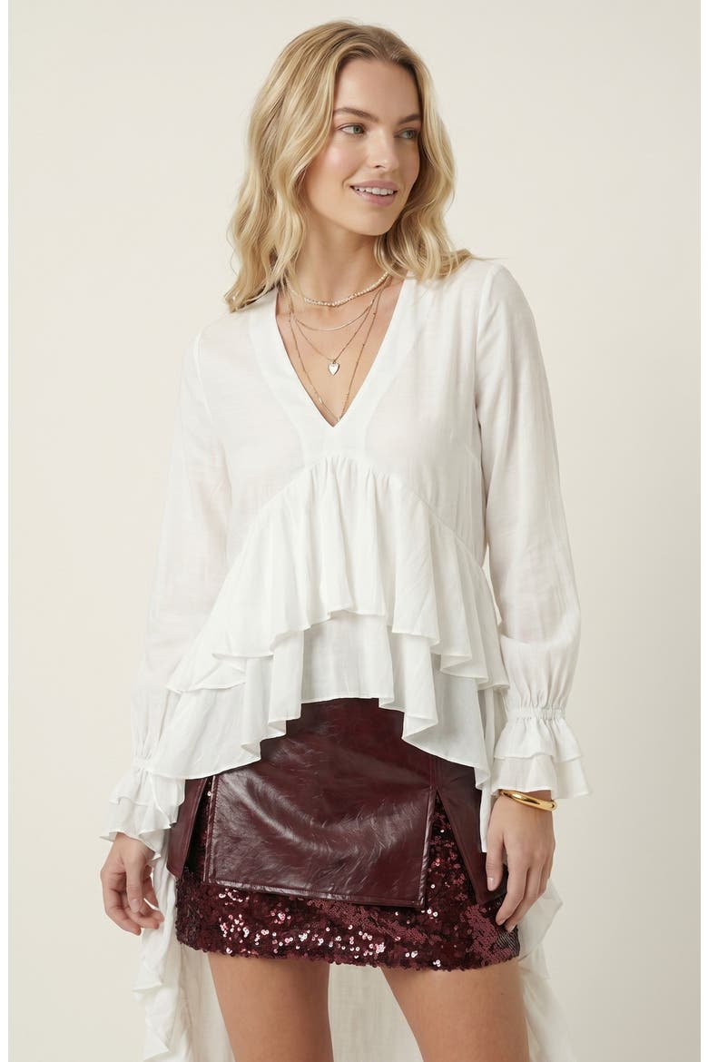 Ruffle Trim High Low Blouse, Alternate, color, Ivory