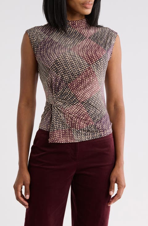 Knot Front Mock Neck Sleeveless Top