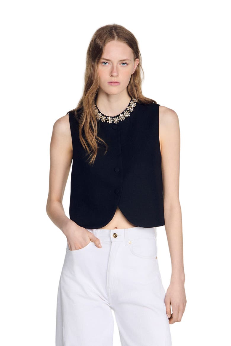Jacket with jewelled neckline, Alternate, color, Black