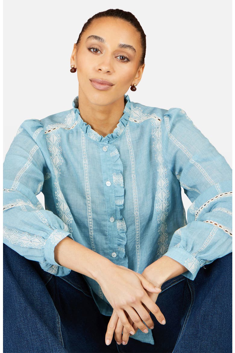 Cotton Embroidered Panel Shirt, Alternate, color, Blue