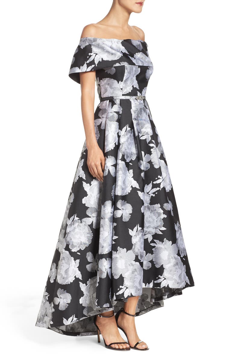 Vince Camuto Belted Jacquard Off the Shoulder Gown, Alternate, color, 