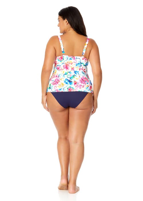 Shop Anne Cole Plus Plus Gradient Floral Twist Front Underwire Tankini Swim Top In Watercolor Paisley