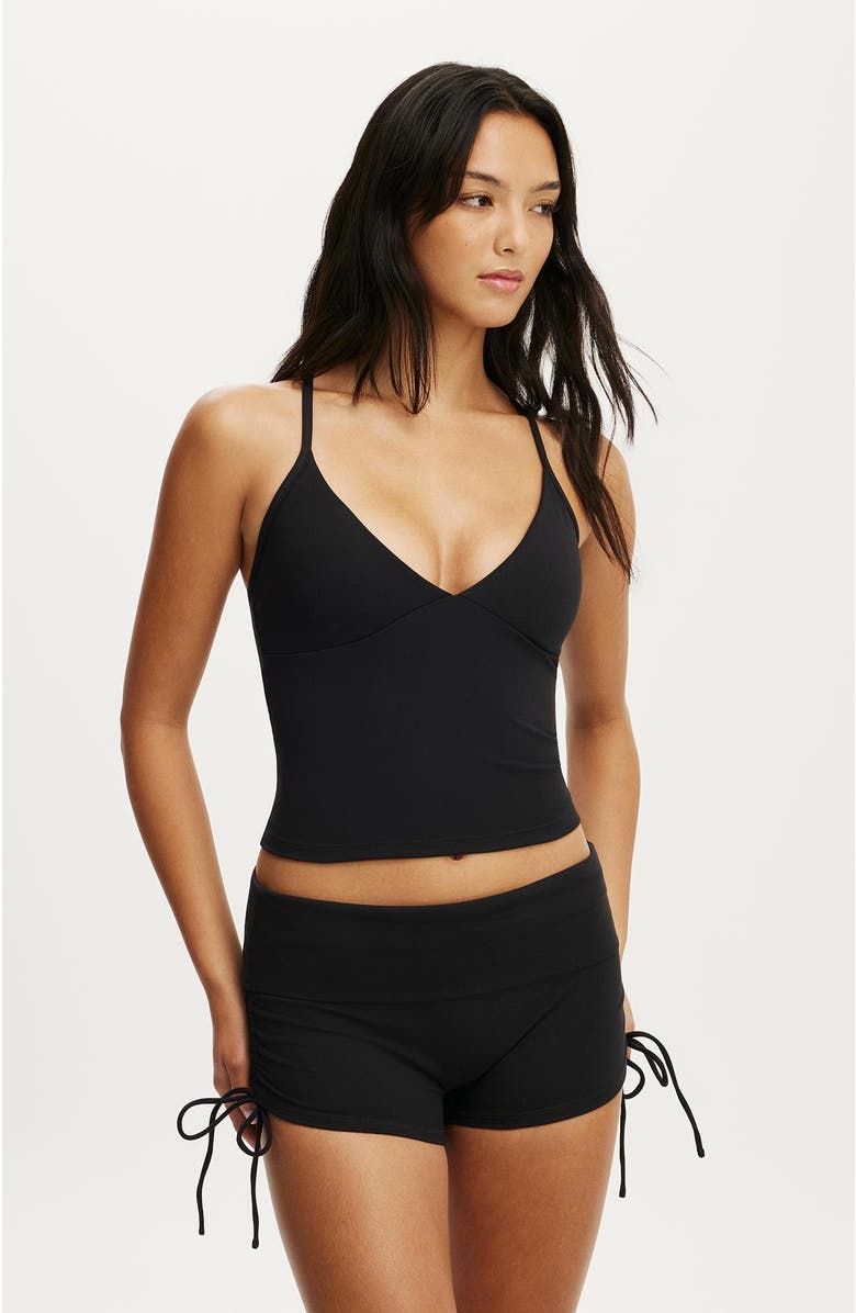 COTTON ON BODY Women's Active Ultra Soft Tie Side Roll Over Micro Short, Alternate, color, Black