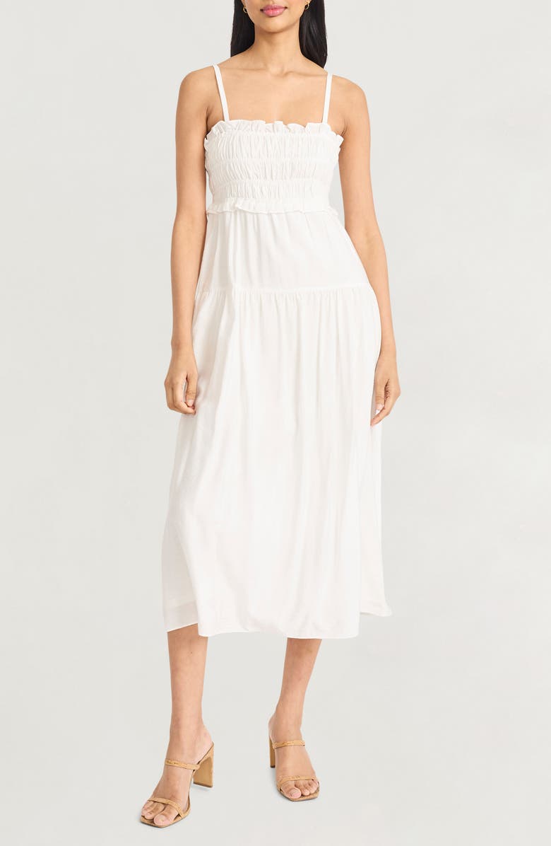 The Good Journey Smocked Tank Dress, Main, color, Soft White