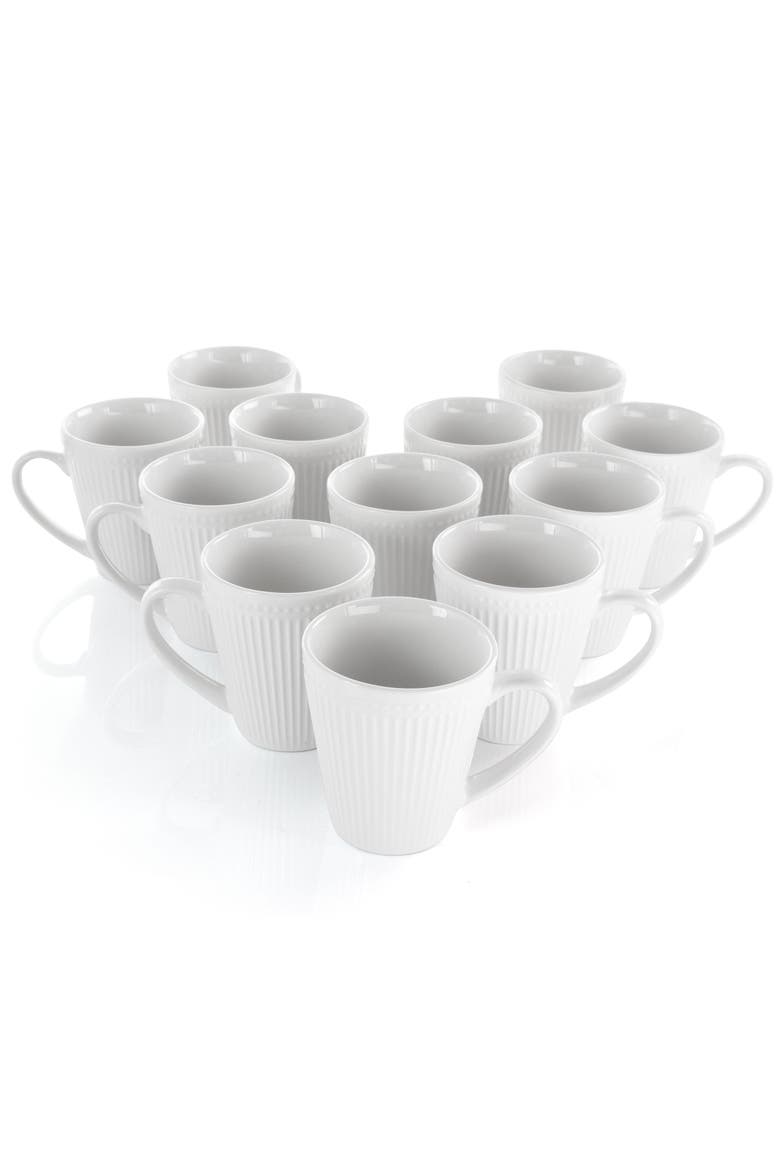 Madeline 12 Piece Porcelain Mug Set, Alternate, color, White