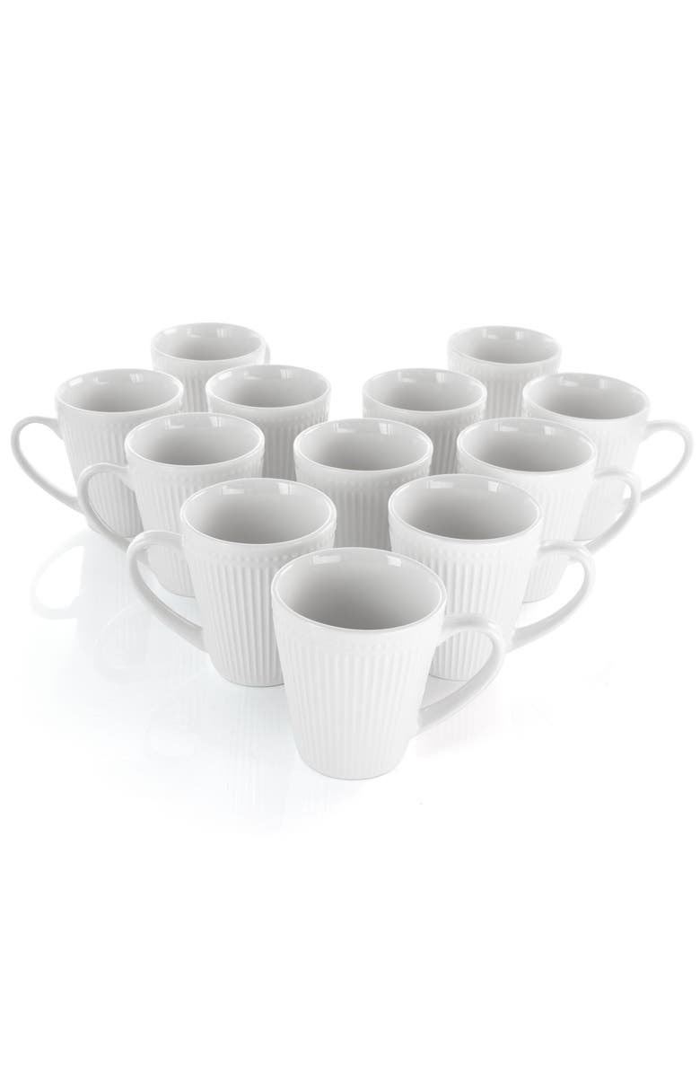Elama Madeline 12 Piece Porcelain Mug Set, Alternate, color, White