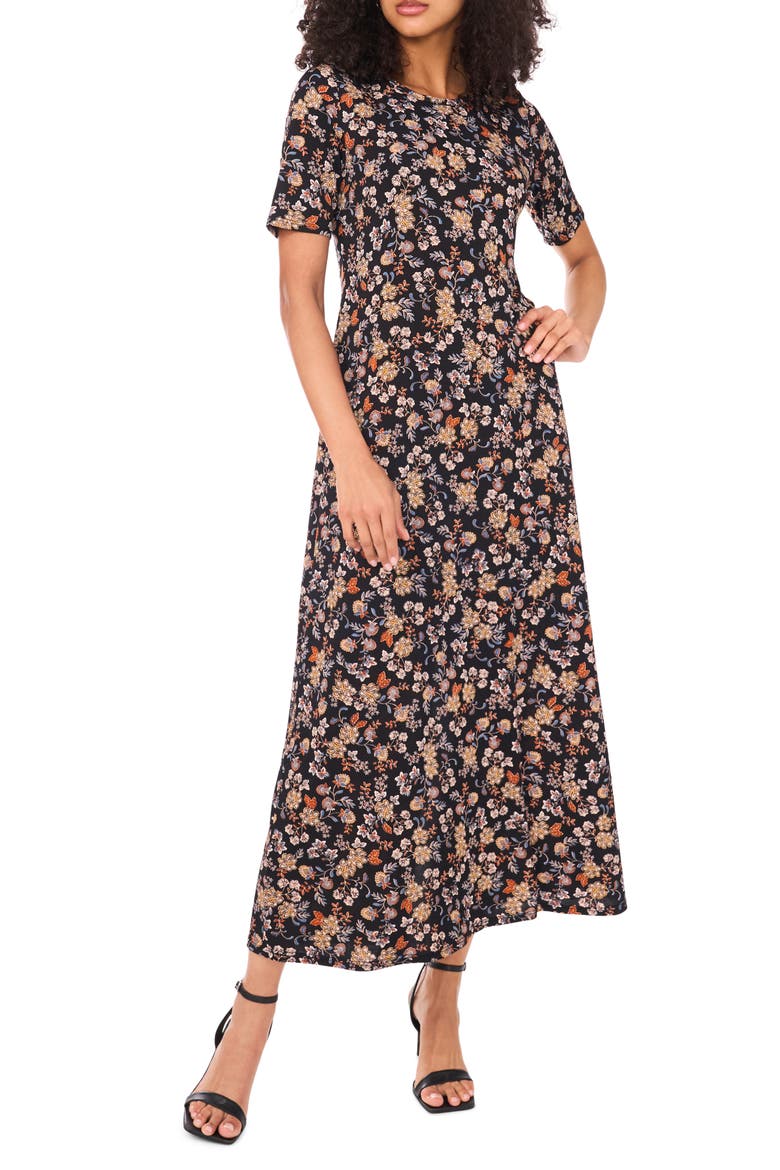 Print Maxi Dress, Main, color, RICH BLACK