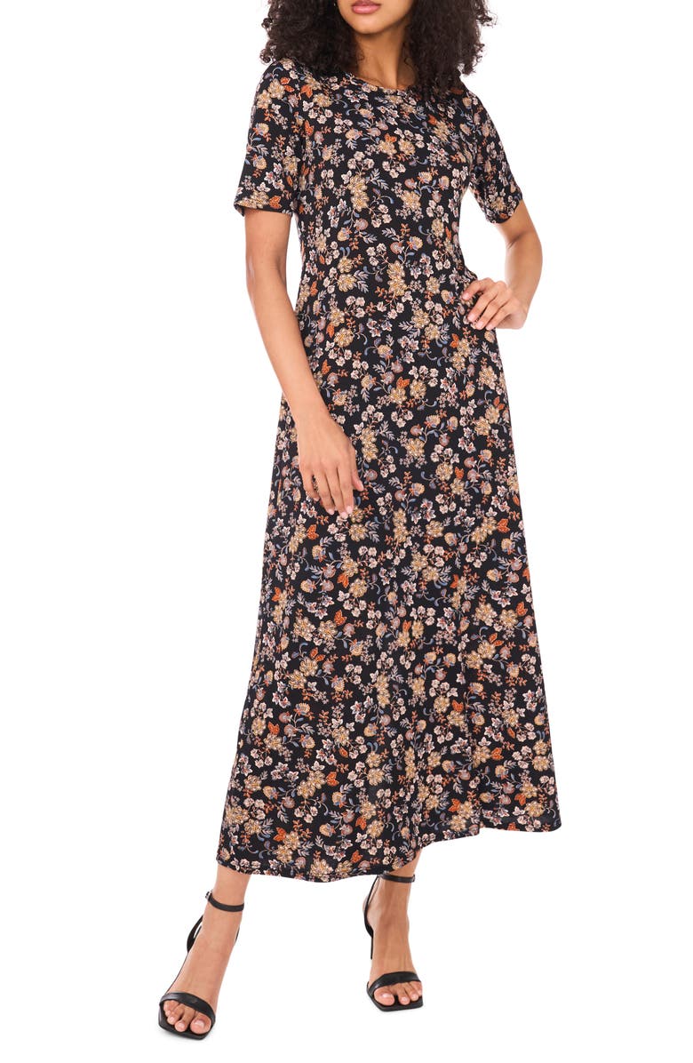 Vince Camuto Print Maxi Dress, Main, color, Rich Black