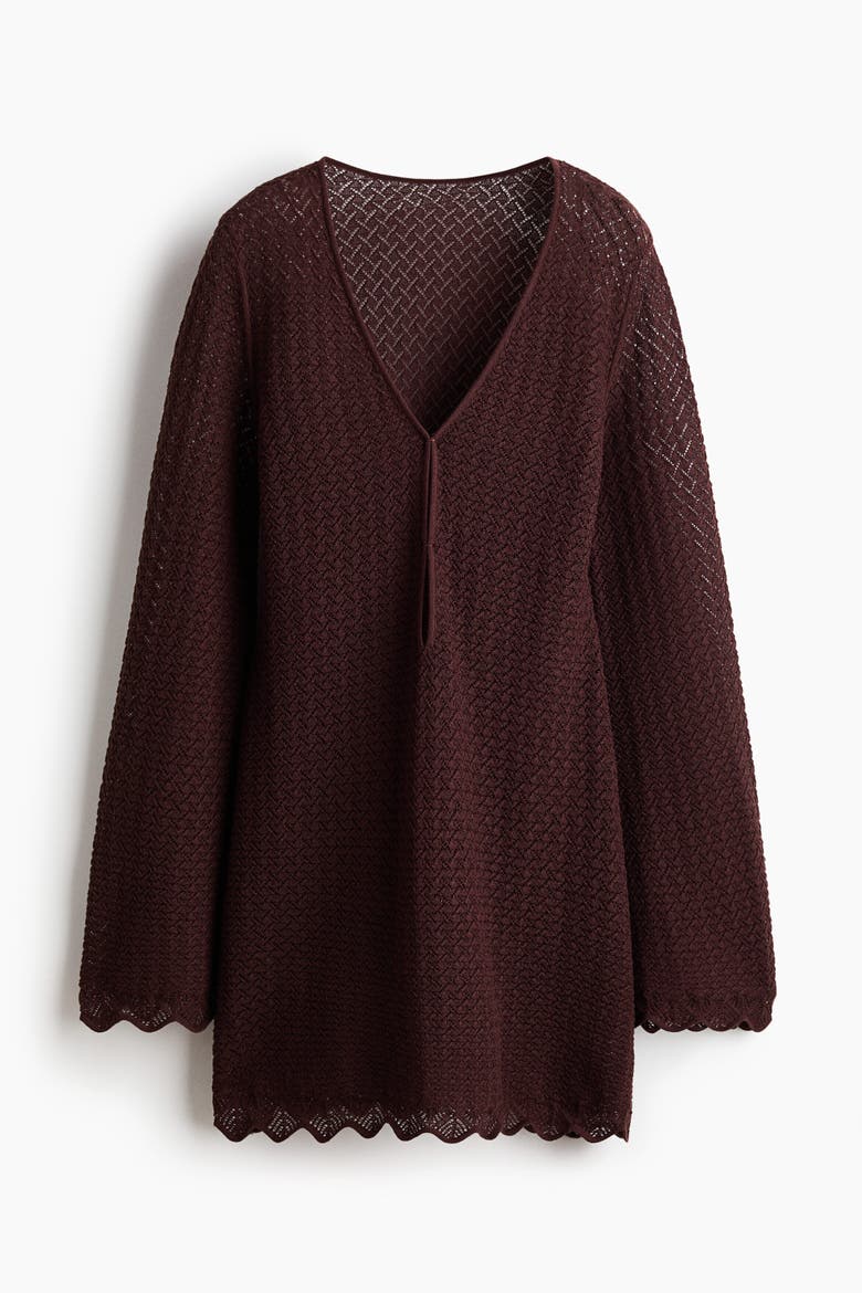 Pointelle-knit Beach Dress, Alternate, color, Dark brown