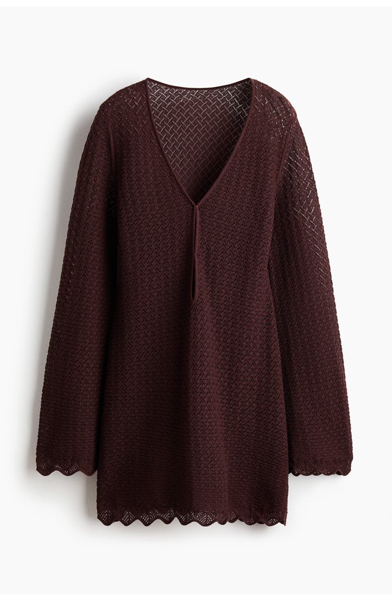 H&M Pointelle-knit Beach Dress, Alternate, color, Dark Brown