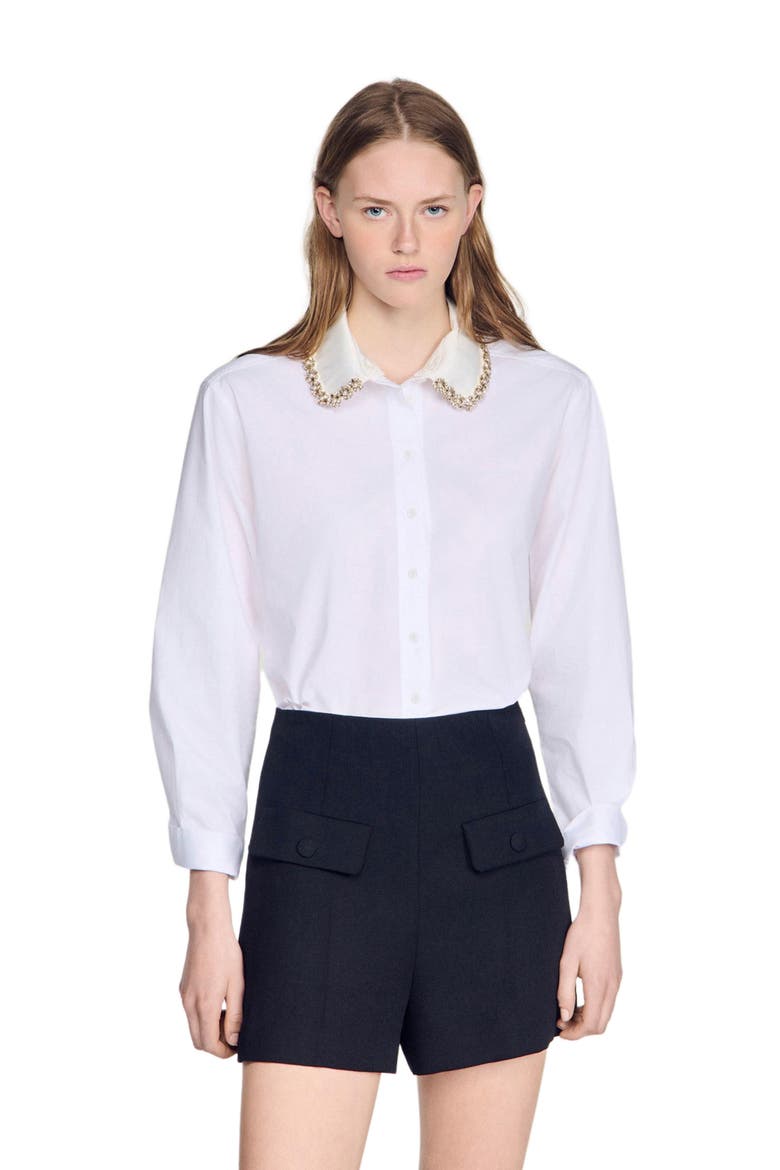 Jewel collar shirt, Alternate, color, White