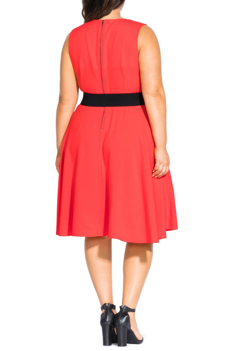 City Chic Vintage Veronica Belted Pleat Fit & Flare Dress, Alternate, color,