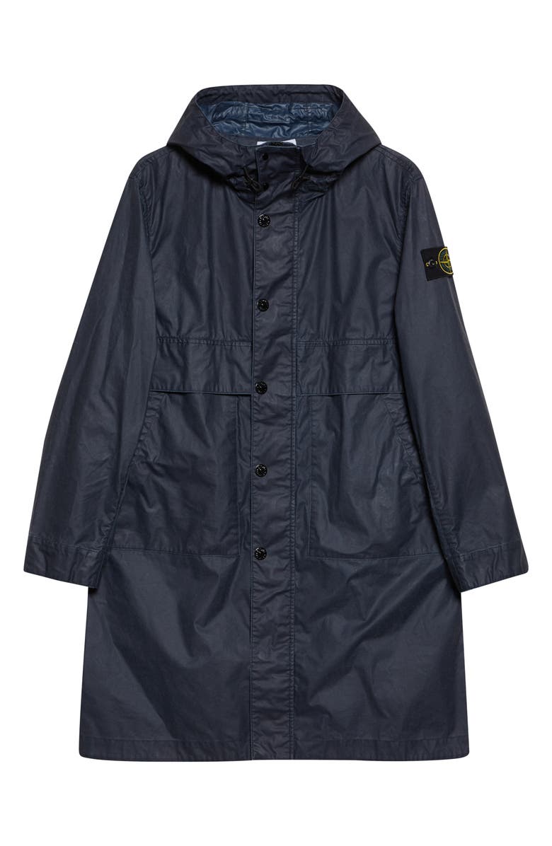 Stone Island Waxed Long Parka, Main, color, Navy Blue
