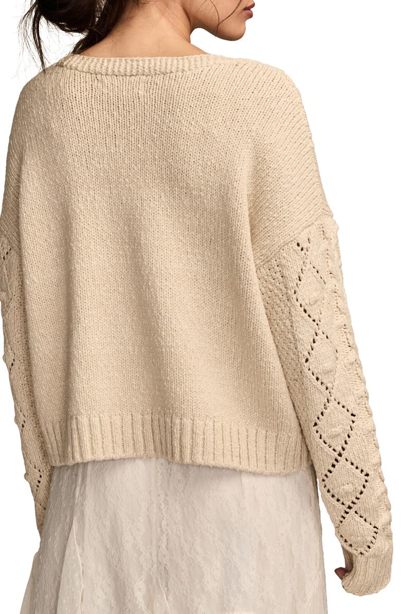 Lucky Brand Crop Cable Knit Cardigan, Alternate, color, Straw Heather