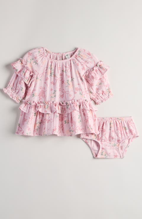 Floral Ruffle Cotton Dress with Bloomers