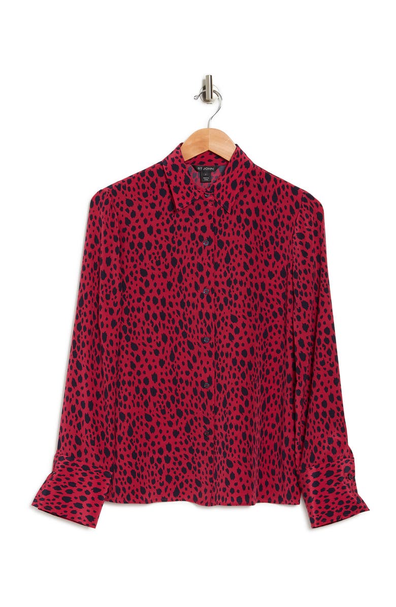 St. John Collection Cheetah Print Silk Blouse, Alternate, color,