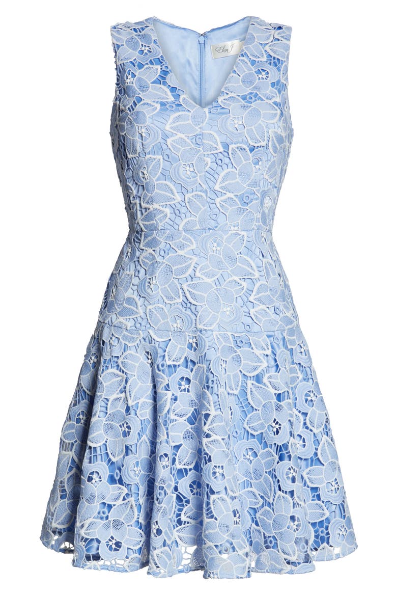 Sleeveless Lace Fit & Flare Dress, Alternate, color, BLUE