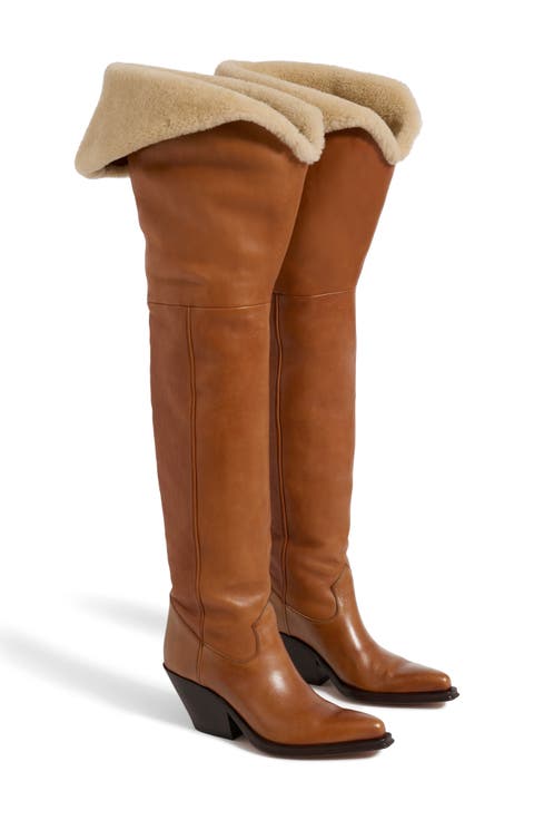 Azelan Genuine Shearling Cuff Over the Knee Boot