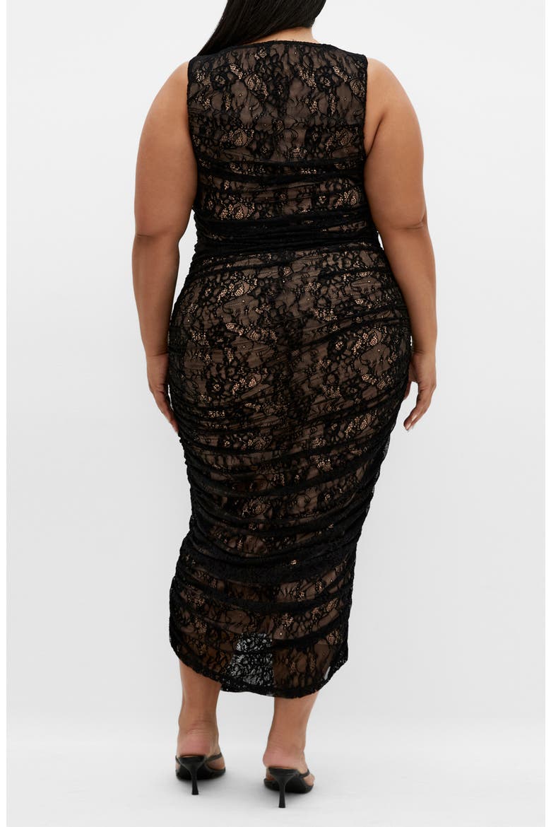Ruched Lace Sheath Dress, Alternate, color, BLACK