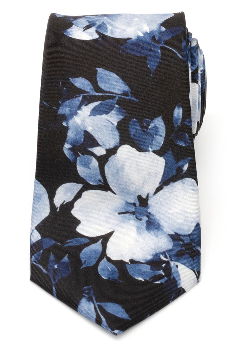 Painted Floral Navy Silk Tie, Main, color, NAVY