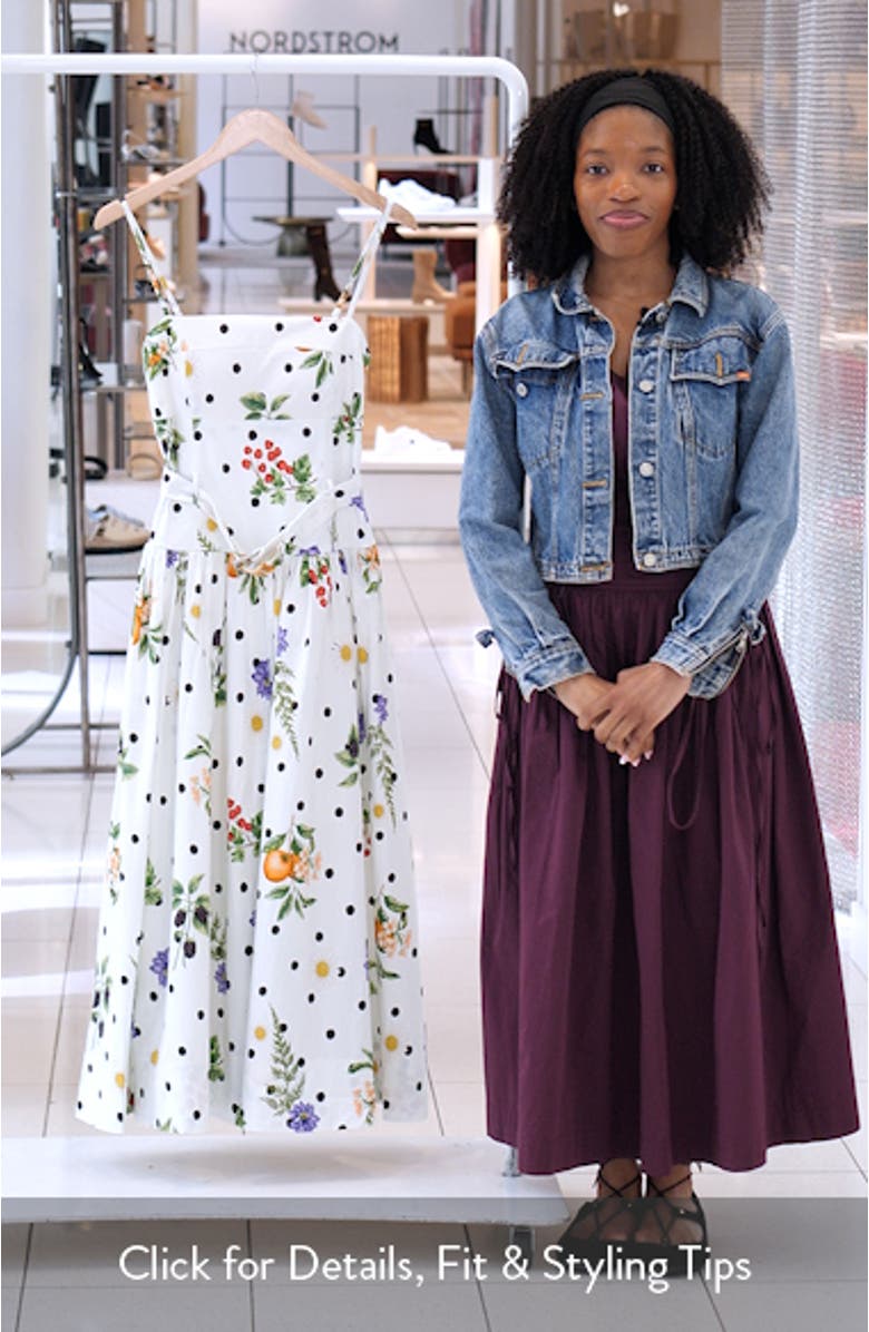 Fruit Florals & Polka Dot Belted Drop Waist Midi Dress, sales video thumbnail