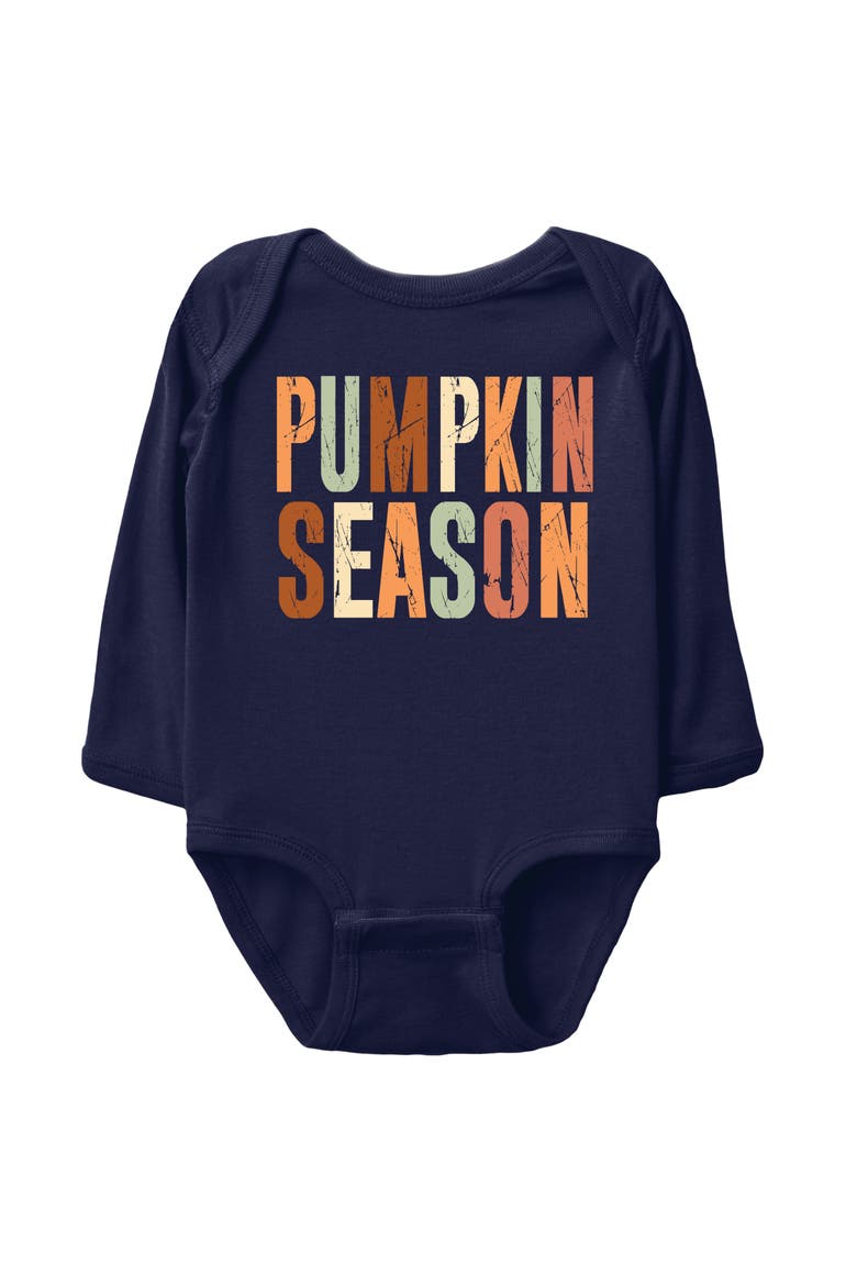 Pumpkin Season Fall Colors Infant Long Sleeve Bodysuit, Main, color, Navy