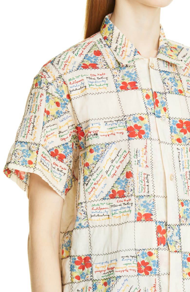 Bode Patchwork Embroidered Micro Signature Cotton Shirt, Alternate, color, 