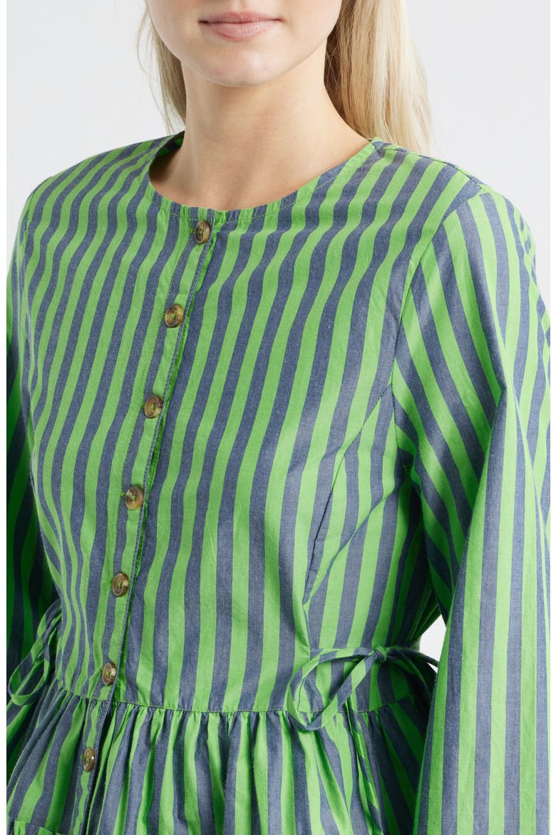 Madison Stripe Organic Cotton Peplum Button-Up Top, Alternate, color, GREEN