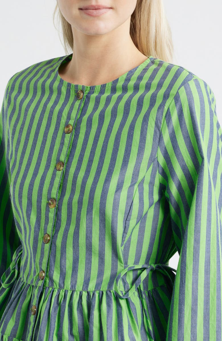Damson Madder Madison Stripe Organic Cotton Peplum Button-Up Top, Alternate, color, Green