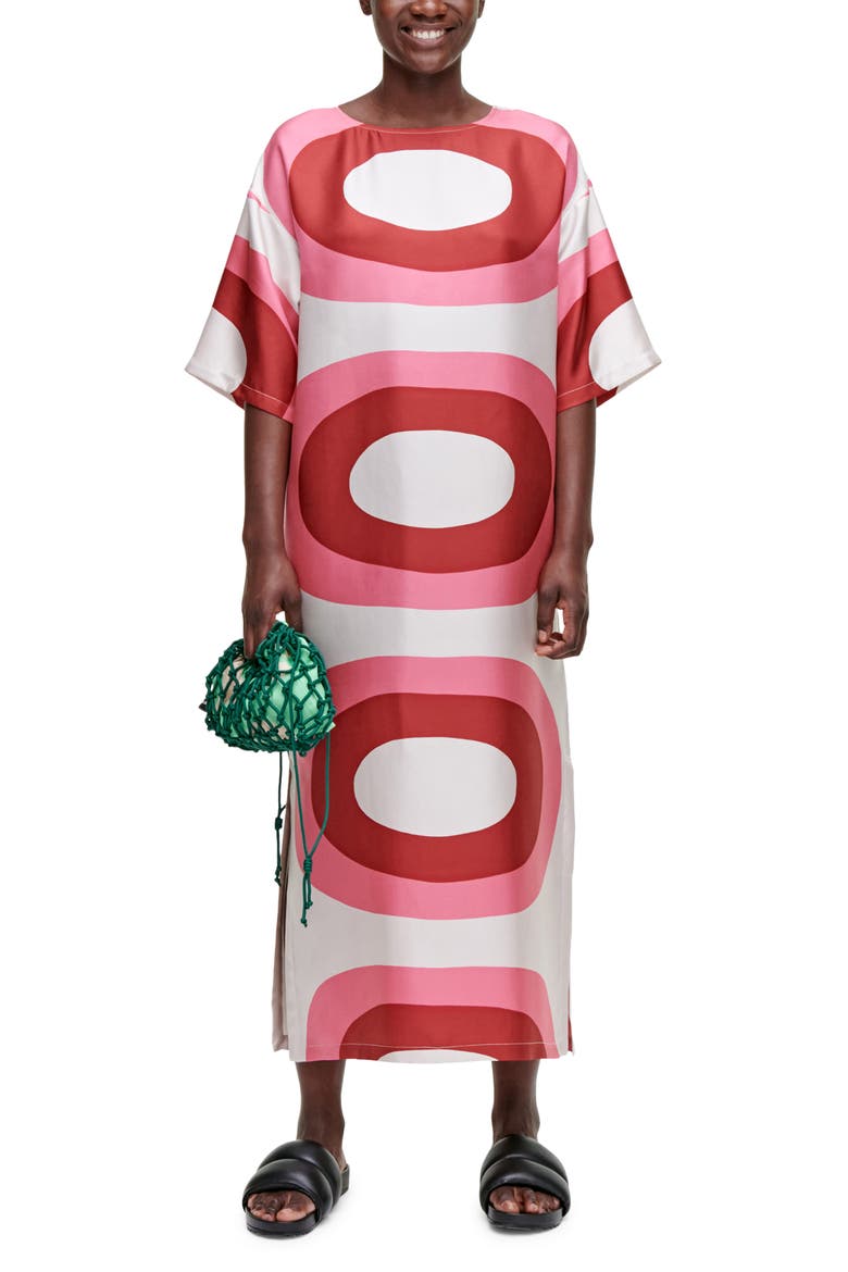 Himmea Melooni Silk Dress, Main, color, RED, PINK, BEIGE