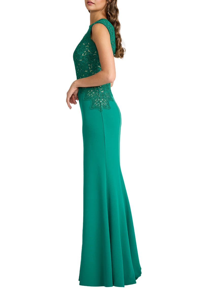 Embroidered Detail Crepe Body-Con Gown, Alternate, color, EMERALD