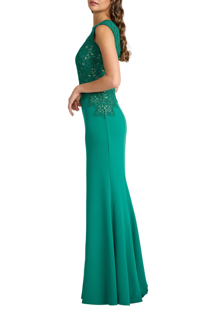 Tadashi Shoji Embroidered Detail Crepe Body-Con Gown, Alternate, color, Emerald