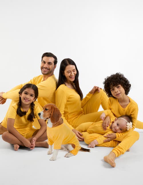 Leveret Cotton Solid Matching Family Pajamas In Yellow