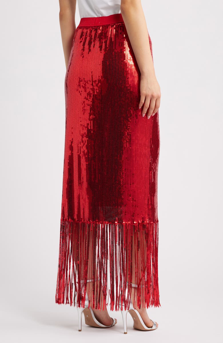 ICHI Ihmollia Sequin Fringe Skirt, Alternate, color, Red
