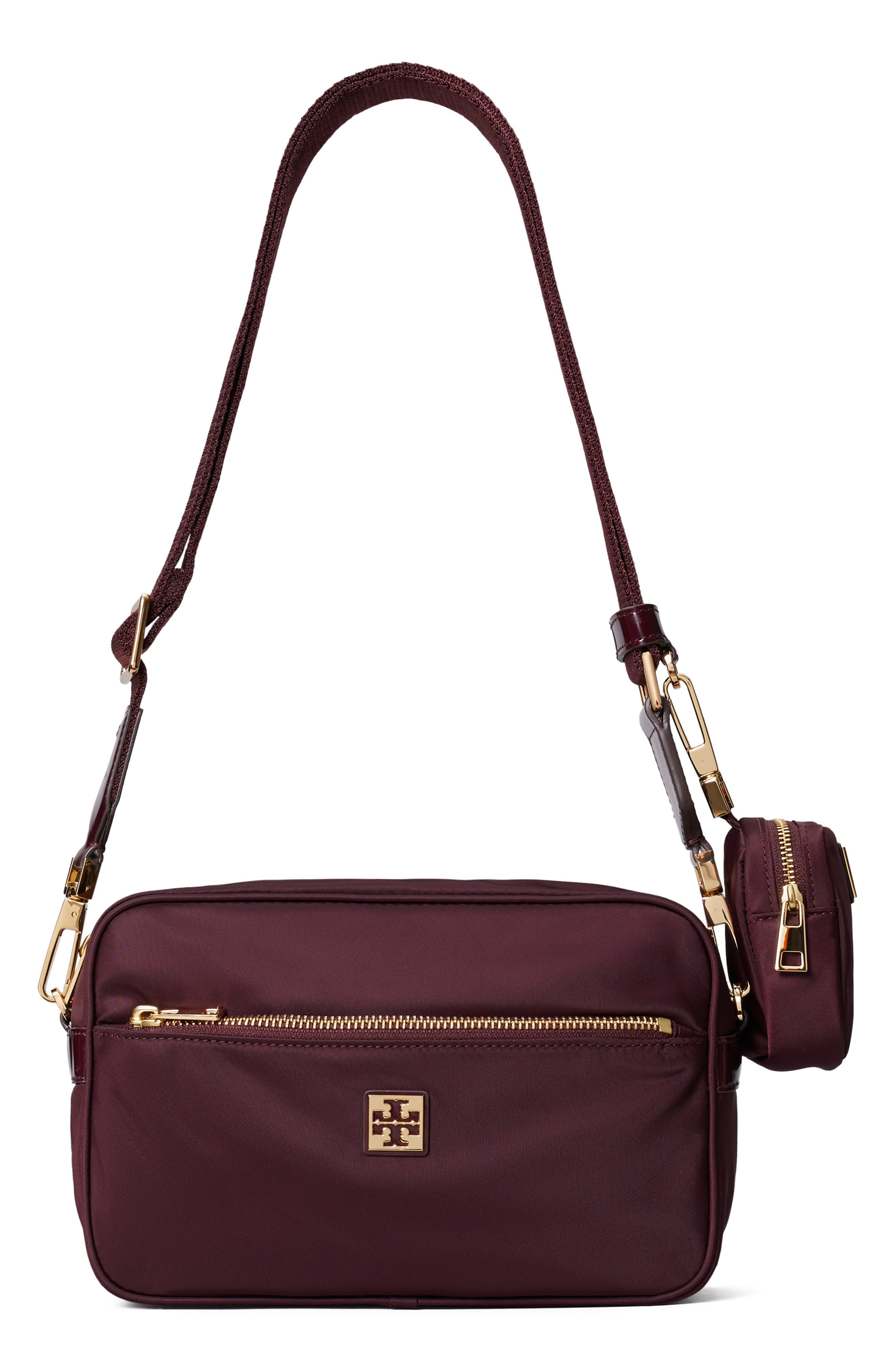 Virgina Nylon Shoulder Bag, Alternate, color, DARK CARMINE