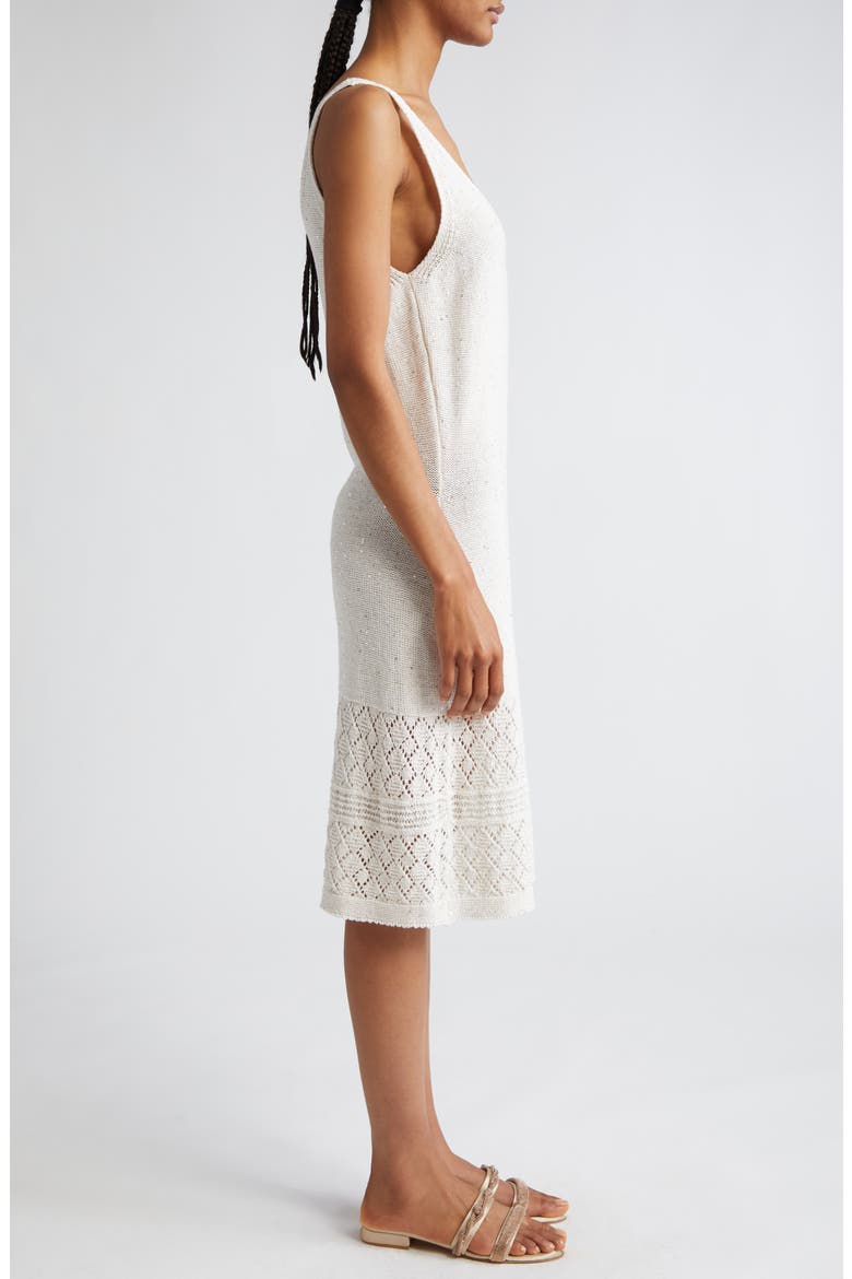 Sequin Sleeveless Cotton & Linen Blend Pointelle Sweater Dress, Alternate, color, WHITE
