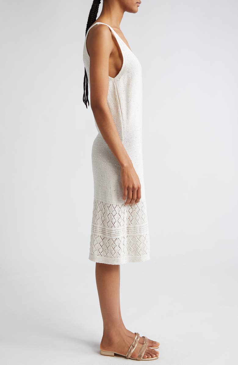 Eleventy Sequin Sleeveless Cotton & Linen Blend Pointelle Sweater Dress, Alternate, color,