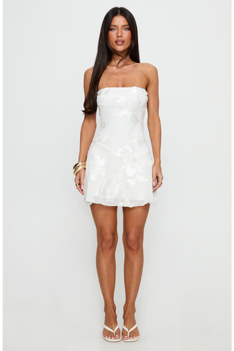 Meadow of Dreams Floral Burnout Strapless Minidress, Alternate, color, WHITE FLORAL BURNOUT