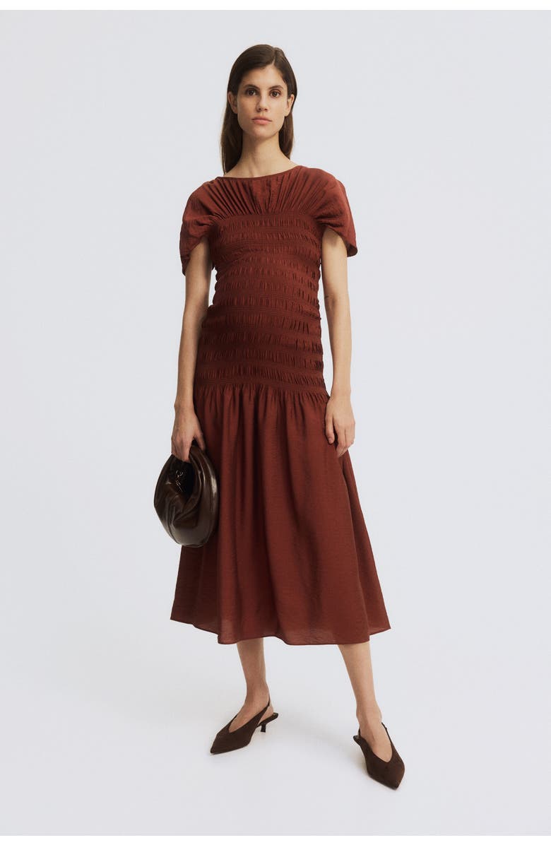 H&M Mama Smocked-detail Dress, Alternate, color, Rust Brown